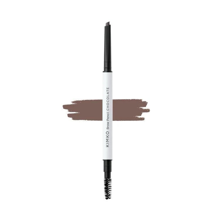 KIMKO Brow Pencil in Chocolate for natural, long-lasting eyebrow definition. Smudge-proof brow definer for dark brown and black hair with spoolie brush for shaping and blending.