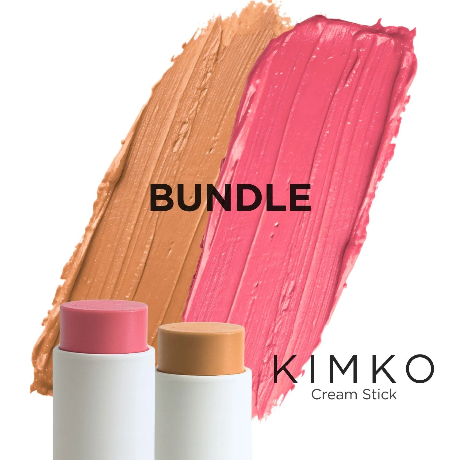 KIMKO Warm Beige Tan and Peach Bloom Cream Stick Duo for natural contour, blush, and glow. Hydrating cream makeup for cheeks, lips, and on-the-go touch-ups.